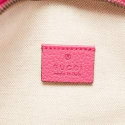 Pre Owned Gucci Pink Leather Logo Web Belt Bag