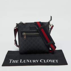 Pre Owned Gucci Black GG Supreme Canvas and Leather Crossbody Bag