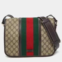 Gucci Beige/Brown GG Supreme Canvas and Leather Web Flap Messenger Bag