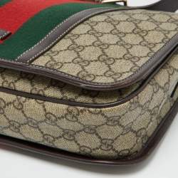 Gucci Beige/Brown GG Supreme Canvas and Leather Web Flap Messenger Bag