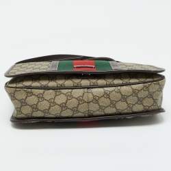 Gucci Beige/Brown GG Supreme Canvas and Leather Web Flap Messenger Bag