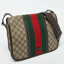 Gucci Beige/Brown GG Supreme Canvas and Leather Web Flap Messenger Bag