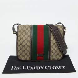 Gucci Beige/Brown GG Supreme Canvas and Leather Web Flap Messenger Bag