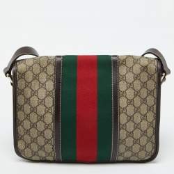Gucci Beige/Brown GG Supreme Canvas and Leather Web Flap Messenger Bag