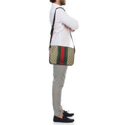 Gucci Beige/Brown GG Supreme Canvas and Leather Web Flap Messenger Bag