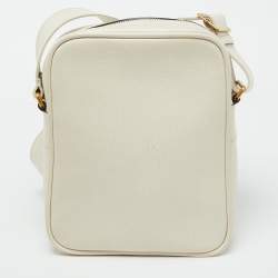 Gucci White Leather Logo Print Messenger Bag