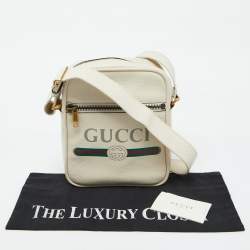 Gucci White Leather Logo Print Messenger Bag