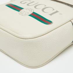 Gucci White Leather Logo Print Messenger Bag