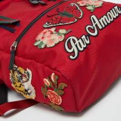 Gucci Red Canvas L'Aveugle Par Amour Embroidered Techno Backpack