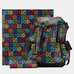 Gucci Black Multicolor Pvc Leather Gg Psychedelic Medium Backpack