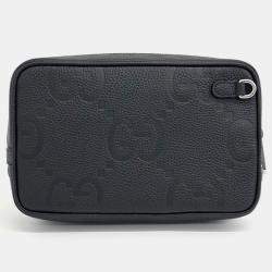Gucci Black Leather Jumbo Gg Pouch Bag