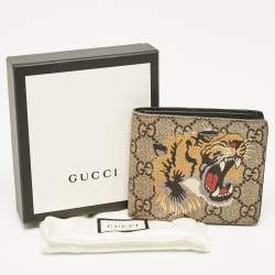 Gucci Beige GG Supreme Canvas Tiger Print Bifold Wallet