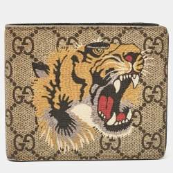 Gucci Beige GG Supreme Canvas Tiger Print Bifold Wallet
