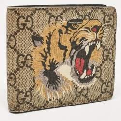 Gucci Beige GG Supreme Canvas Tiger Print Bifold Wallet