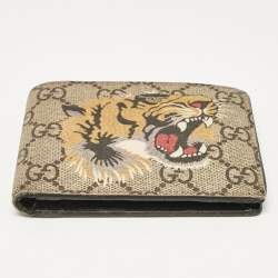Gucci Beige GG Supreme Canvas Tiger Print Bifold Wallet