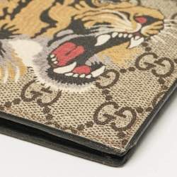 Gucci Beige GG Supreme Canvas Tiger Print Bifold Wallet