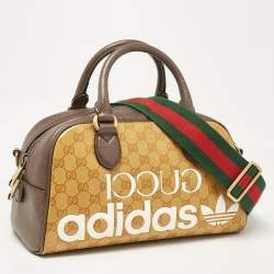 Gucci x Adidas Brown/Beige GG Crystal Canvas and Leather Mini Duffle Bag