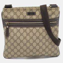Gucci Beige GG Supreme Canvas Flat Messenger Bag