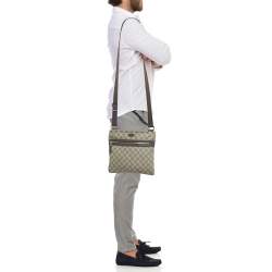 Gucci Beige GG Supreme Canvas Flat Messenger Bag