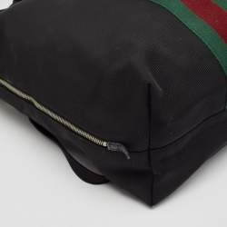 Gucci Black Leather and Nylon Web Fold Over Backpack