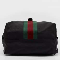Gucci Black Leather and Nylon Web Fold Over Backpack