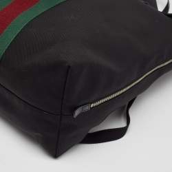 Gucci Black Leather and Nylon Web Fold Over Backpack