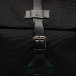 Gucci Black Leather and Nylon Web Fold Over Backpack