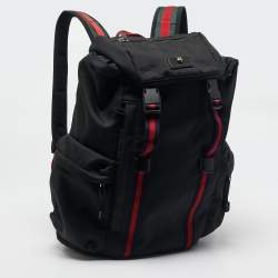 Gucci Black Nylon Web Drawstring Backpack