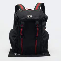 Gucci Black Nylon Web Drawstring Backpack