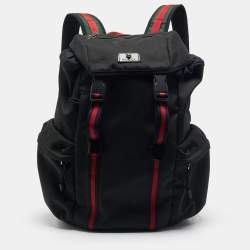 Gucci Black Nylon Web Drawstring Backpack