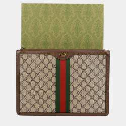 Gucci Beige GG Supreme Ophidia Portfolio Clutch Bag