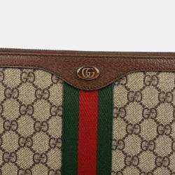 Gucci Beige GG Supreme Ophidia Portfolio Clutch Bag