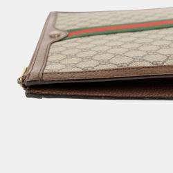 Gucci Beige GG Supreme Ophidia Portfolio Clutch Bag
