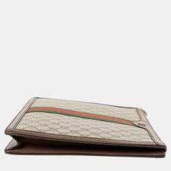 Gucci Beige GG Supreme Ophidia Portfolio Clutch Bag