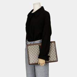 Gucci Beige GG Supreme Ophidia Portfolio Clutch Bag