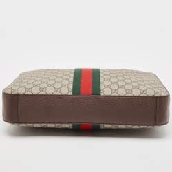Gucci Brown/Beige GG Supreme Canvas Web Ophidia Briefcase