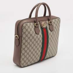 Gucci Brown/Beige GG Supreme Canvas Web Ophidia Briefcase