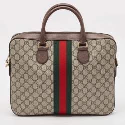 Gucci Brown/Beige GG Supreme Canvas Web Ophidia Briefcase