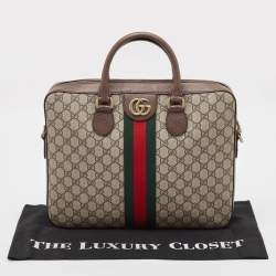 Gucci Brown/Beige GG Supreme Canvas Web Ophidia Briefcase
