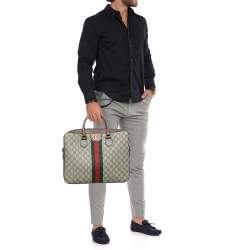 Gucci Brown/Beige GG Supreme Canvas Web Ophidia Briefcase