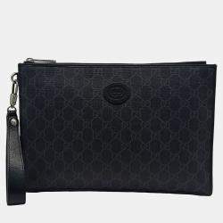Gucci Black Canvas Interlocking Clutch