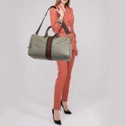 Gucci Brown/Beige GG Supreme Canvas Web Ophidia Carry-On Duffle Bag 
