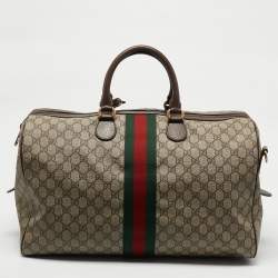 Gucci Brown/Beige GG Supreme Canvas Web Ophidia Carry-On Duffle Bag 
