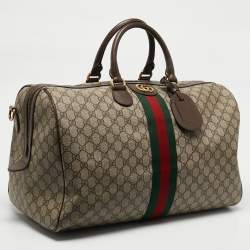 Gucci Brown/Beige GG Supreme Canvas Web Ophidia Carry-On Duffle Bag 