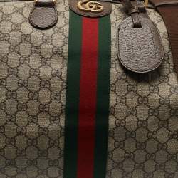 Gucci Brown/Beige GG Supreme Canvas Web Ophidia Carry-On Duffle Bag 