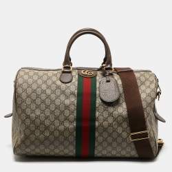 Gucci Brown/Beige GG Supreme Canvas Web Ophidia Carry-On Duffle Bag 