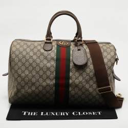 Gucci Brown/Beige GG Supreme Canvas Web Ophidia Carry-On Duffle Bag 