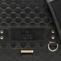 Gucci Black Guccissima Leather Flap Messenger Bag