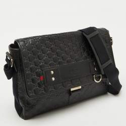 Gucci Black Guccissima Leather Flap Messenger Bag