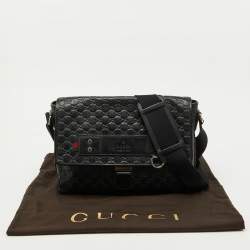 Gucci Black Guccissima Leather Flap Messenger Bag